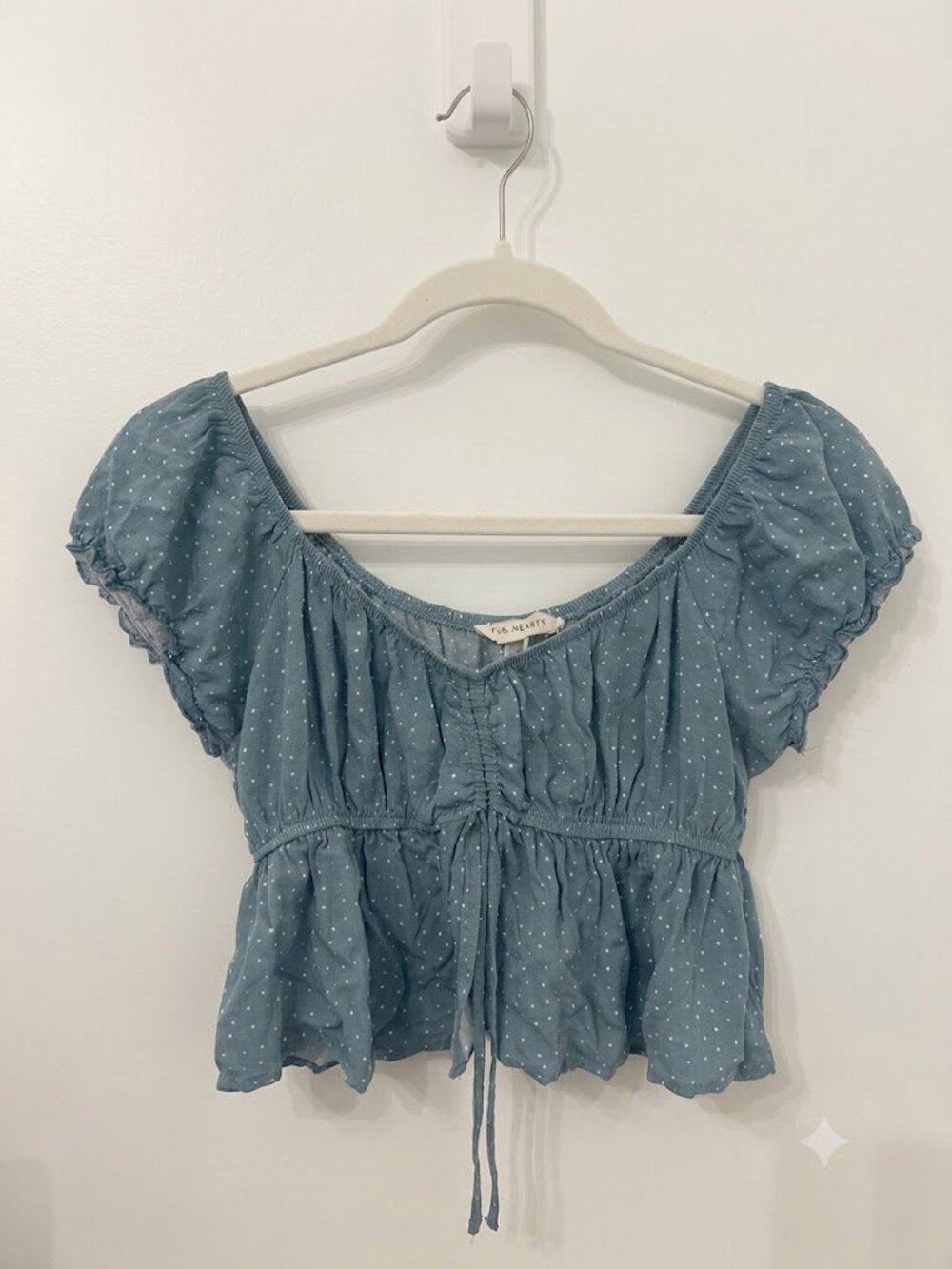 LA Hearts Blue Polka Dot Ruffle Top